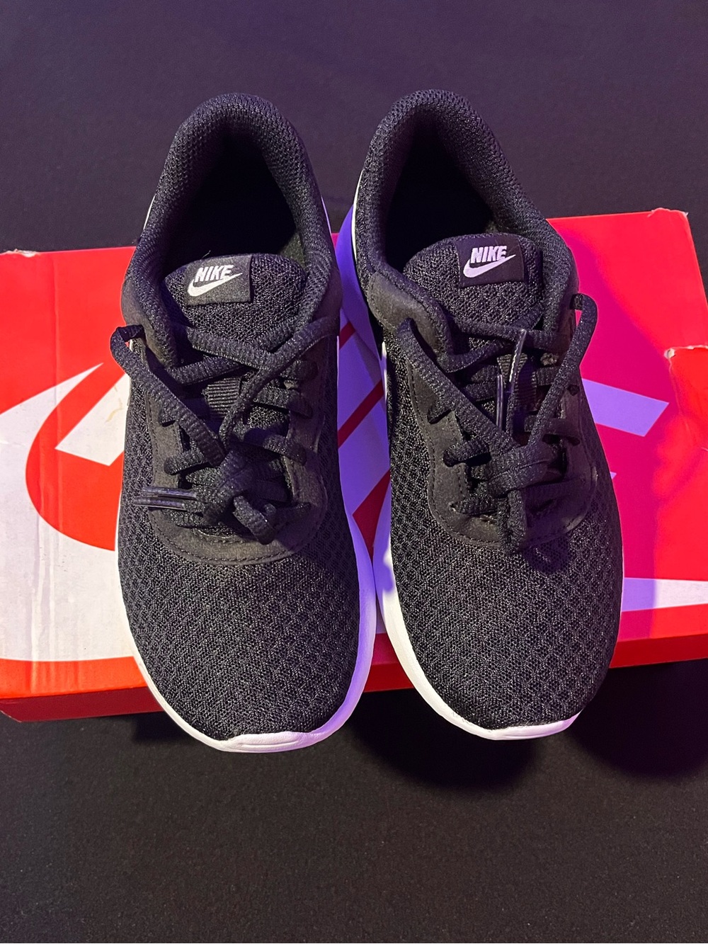 Youth Nike Black Mesh Running Shoes with White Sole